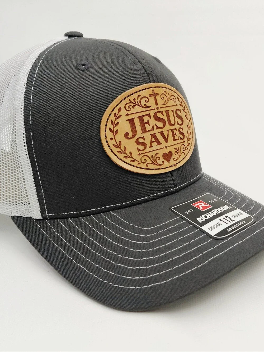 Jesus Saves Sewn Leather Patch Hat Richardson 112 Christian